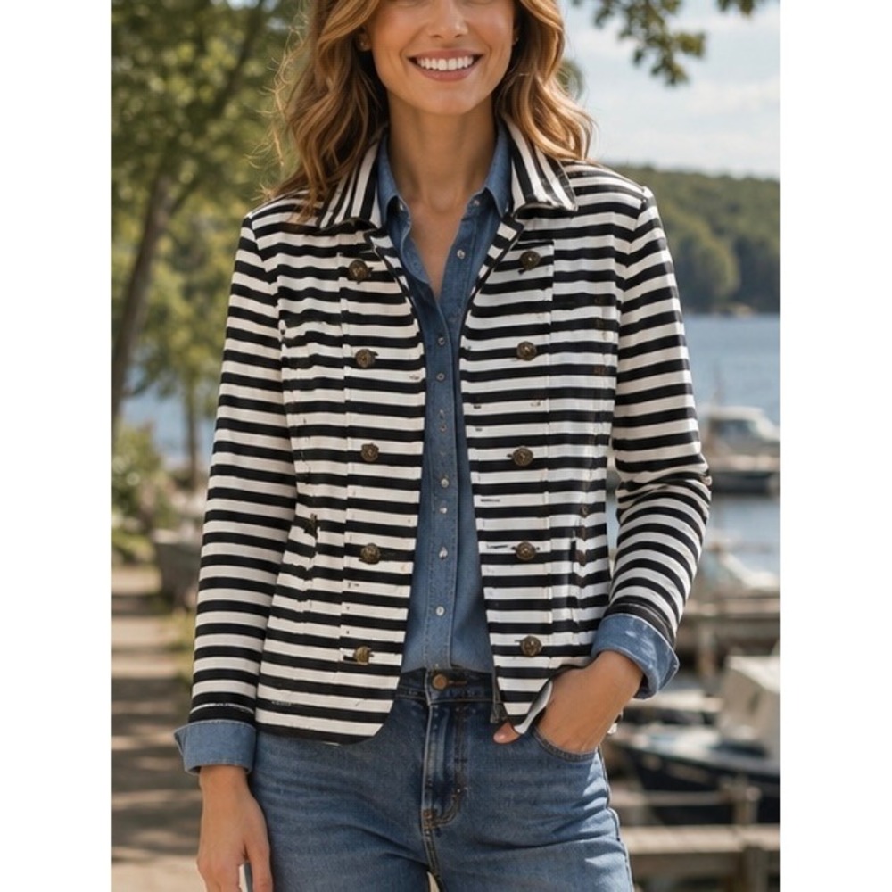 Tommy Hilfiger Vintage Womens Blazer Navy White XL Striped Nautical Preppy
